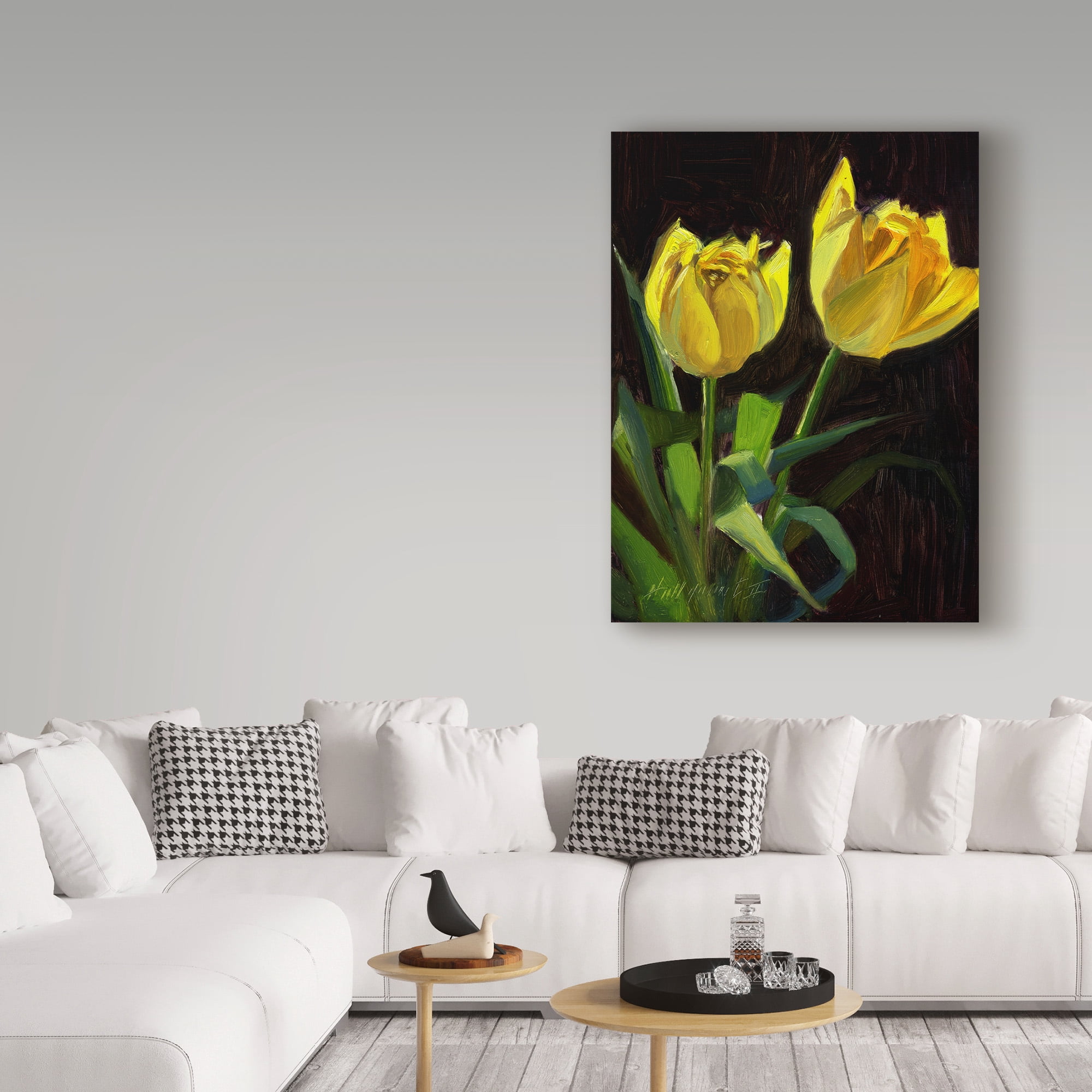 Trademark Fine Art 'Yellow Tulips Black' Canvas Art by Hall Groat Ii