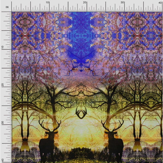 Soimoi Tissu Satin Modal Imprimé Panneau de Cerf Tissu de Couture Yard 42 Pouces de Large