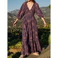 thumbnail image 2 of Faithtur Robe Bohème Florale pour Femmes Été Manches Mi-Longues Col en V Taille Froncée Robe Longue Fluide, 2 of 9
