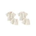 thumbnail image 2 of Cenuakty Toddler Baby Boy Summer Knit Outfits Hollowed Short Sleeve Button-up Shirt and Shorts 2 Piece Set, 2 of 9