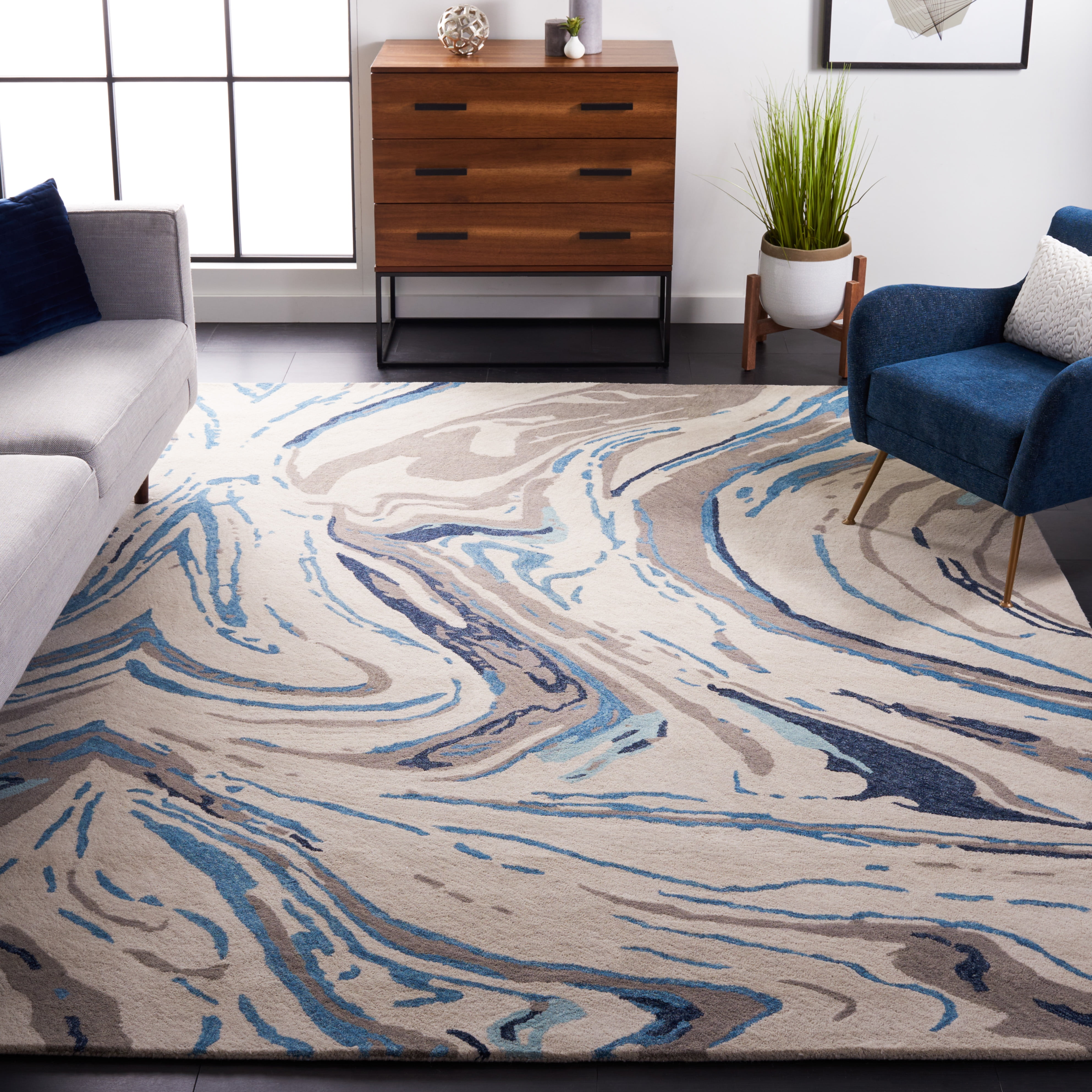 SAFAVIEH Soho Sybella Abstract Area Rug, Grey/Blue, 8' x 10'