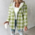 thumbnail image 2 of Women Jacket Oversize Plaid Print Lined Hoodie Vintage Button Down Drawstring Hooded Outerwear, 2 of 5