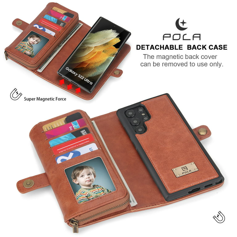 CaseMe Samsung Galaxy S23 Ultra Retro Flip Leather Wallet Case Brown