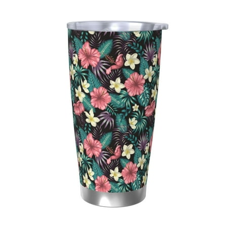 

KLL Green Tropical Leaves Print 40oz Stainless Steel Insulated Car Cup with Spillproof Lid - Keep Your Drink Hot or Cold on the Go-Without Straw