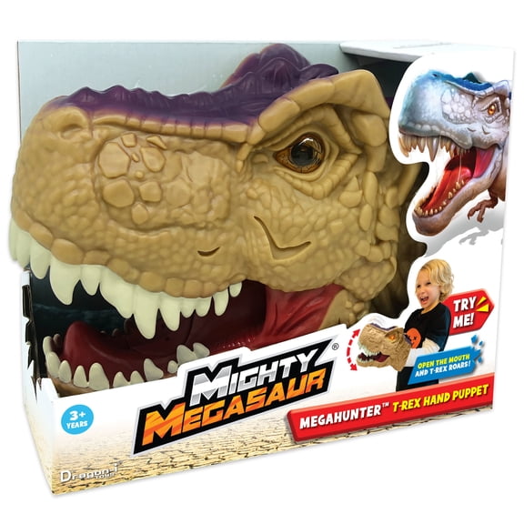 Dragon-i: Mighty Megasaur - Megahunter T-Rex Hand Puppet - Brown - Open & Close The Mouth, Roaring Sounds, Light-Up Eyes, Realistic Dino Head, Kids 3 