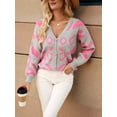 thumbnail image 5 of Women'S Leopard Print Cardigan V Neck Long Sleeve Color Block Button Down Sweater Outwear Grey L, 5 of 8