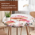 thumbnail image 3 of Pink Mushroom Round Tablecloth 55-60 Inch Round Fitted Table Cloth with Elastic Edge, Spring Botanical Floral Summer Waterproof Table Cover Protector for Outdoor Picnic Party Dining, 3 of 6