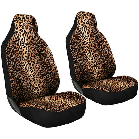 Chevy Passenger Van - OxGord 2-Piece Set Leopard Animal Print Integrated High Back Bucket Seat Covers, Universal Fit for Car, SUV, Van & Trucks, Front Driver & Passenger Seats