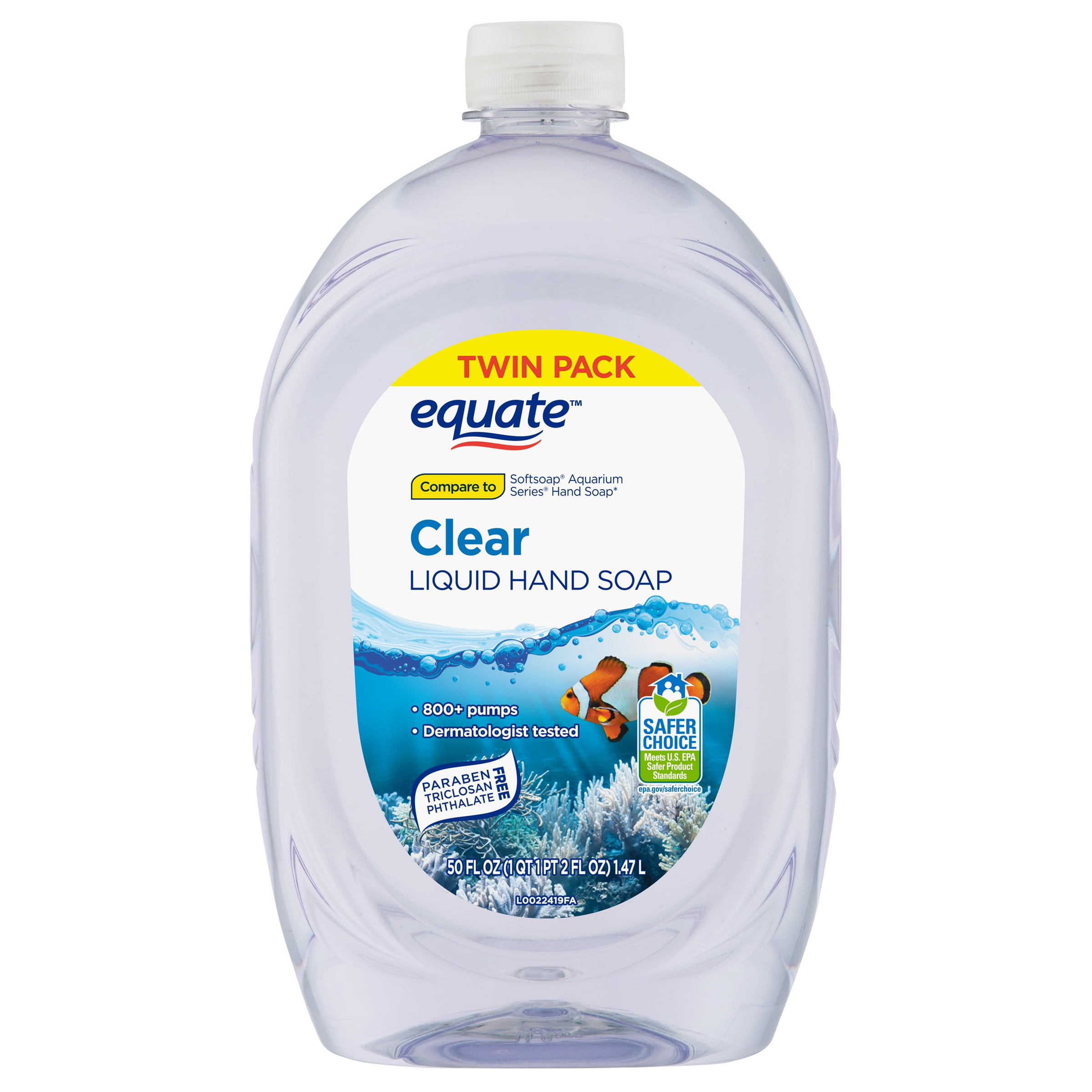 Equate Liquid Hand Soap, Clear, 50 fl oz Twin Pack