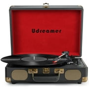 Udreamer Vinyl Record Player with Bluetooth 3-speed Audio Turntable & Built-in Speakers Portable Suitcase | Black/Red
