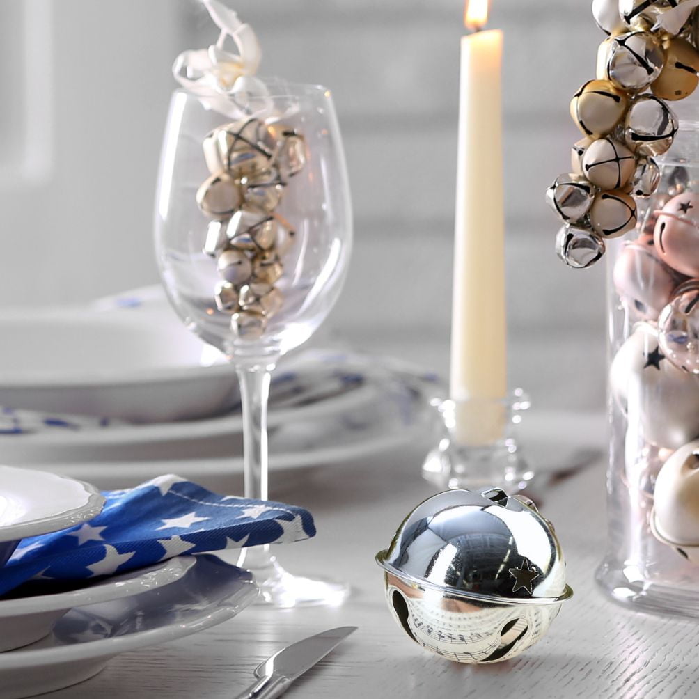 6pc Silver Sleigh Bell Set - for Christmas and Winter Decor - Factory Direct Craft