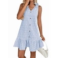 thumbnail image 3 of Women'S Spring V Neck Sleeveless Jacquard Sundresses Button Decoration Flowy Summer Dresses for Women L, 3 of 9