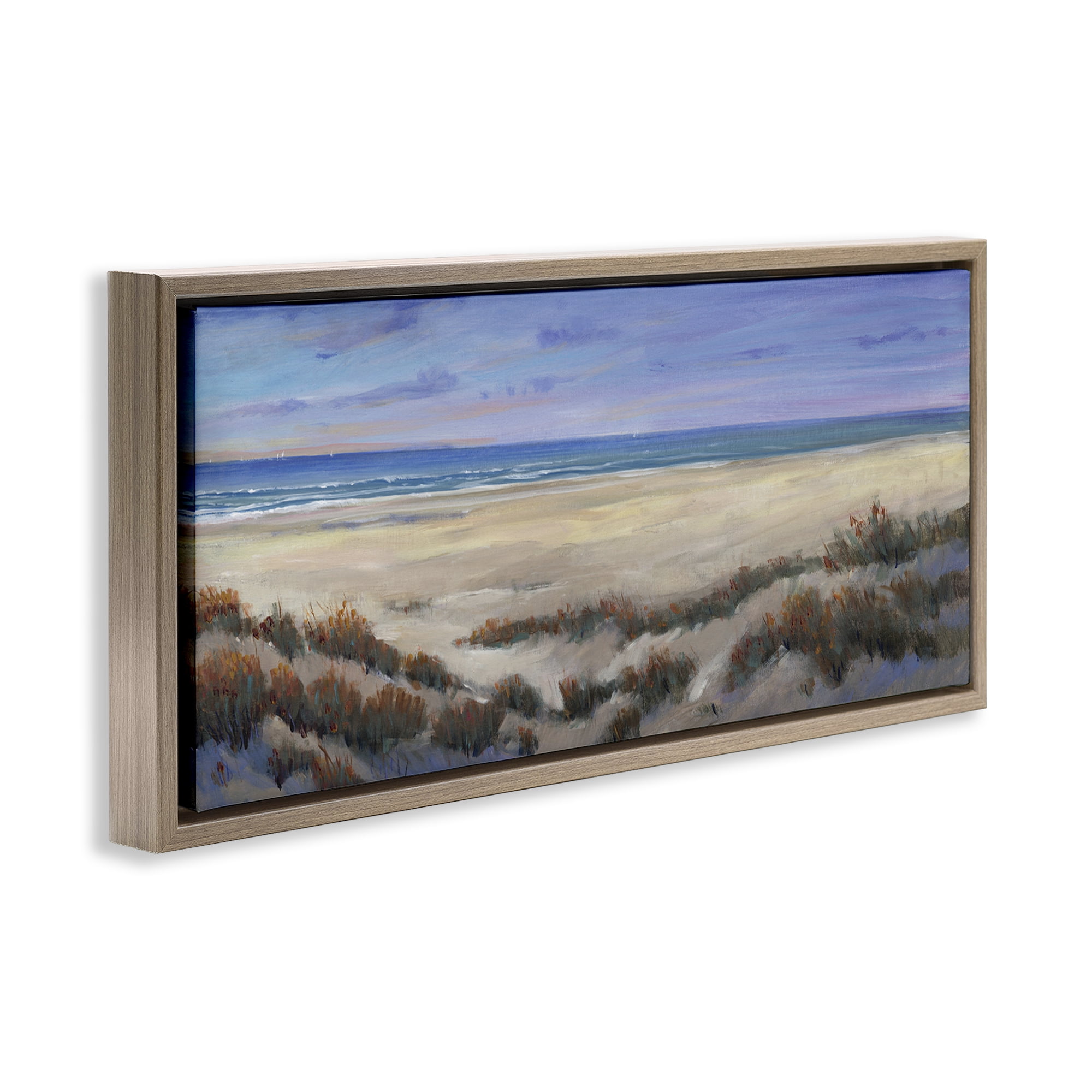 Stupell Industries Traditional Grassy Beach Nautical & Beach Painting Brown Floater Framed Canvas Art Print Wall Art, 31 x 14