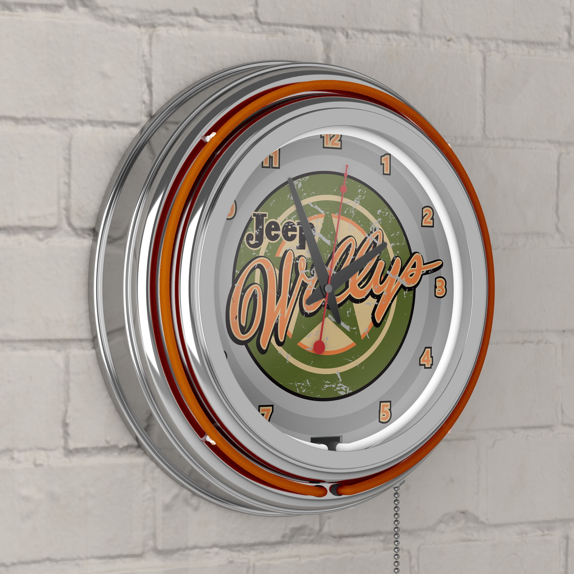 Jeep Willys Vintage Retro Neon Analog Wall Clock with Pull Chain