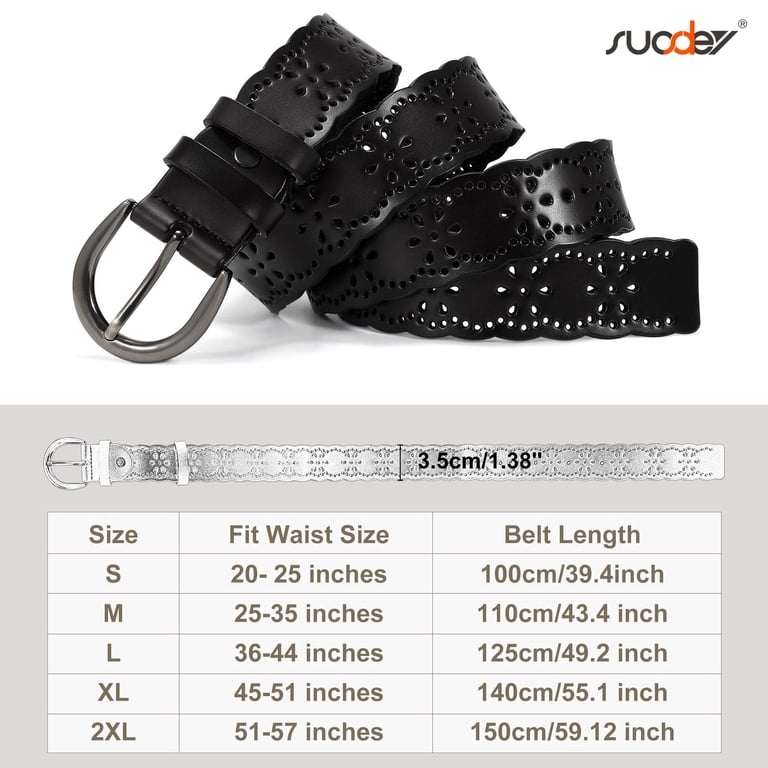 SUOSDEY Leather Belt Women Hollow Flower Design, Black photo 6