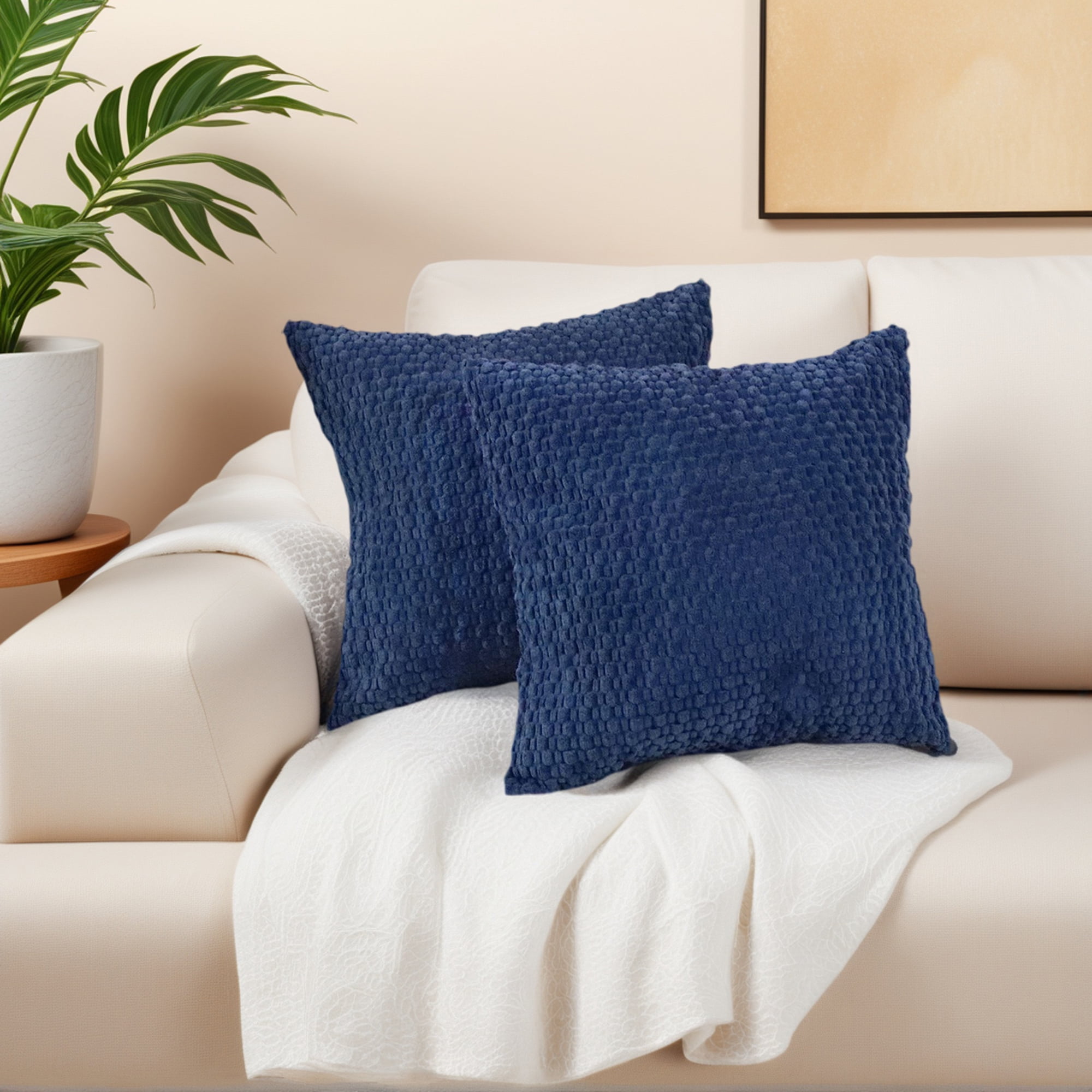 Unique Bargains Corduroy Throw Pillow Covers Set of 2 Dark Blue 16" x 16"
