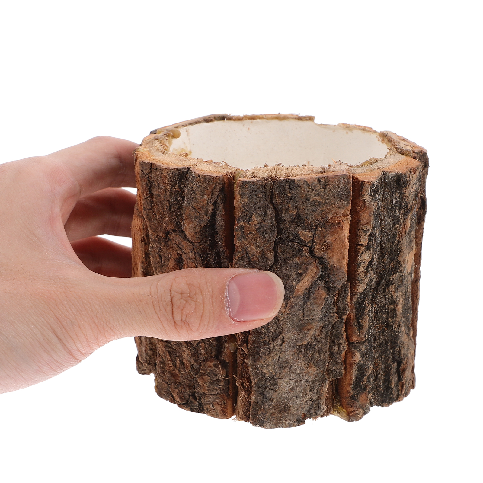 HOMEMAXS 8 Pcs Wood Flower Container Bark Flower Pot Small Wooden Bucket Barrel Planters