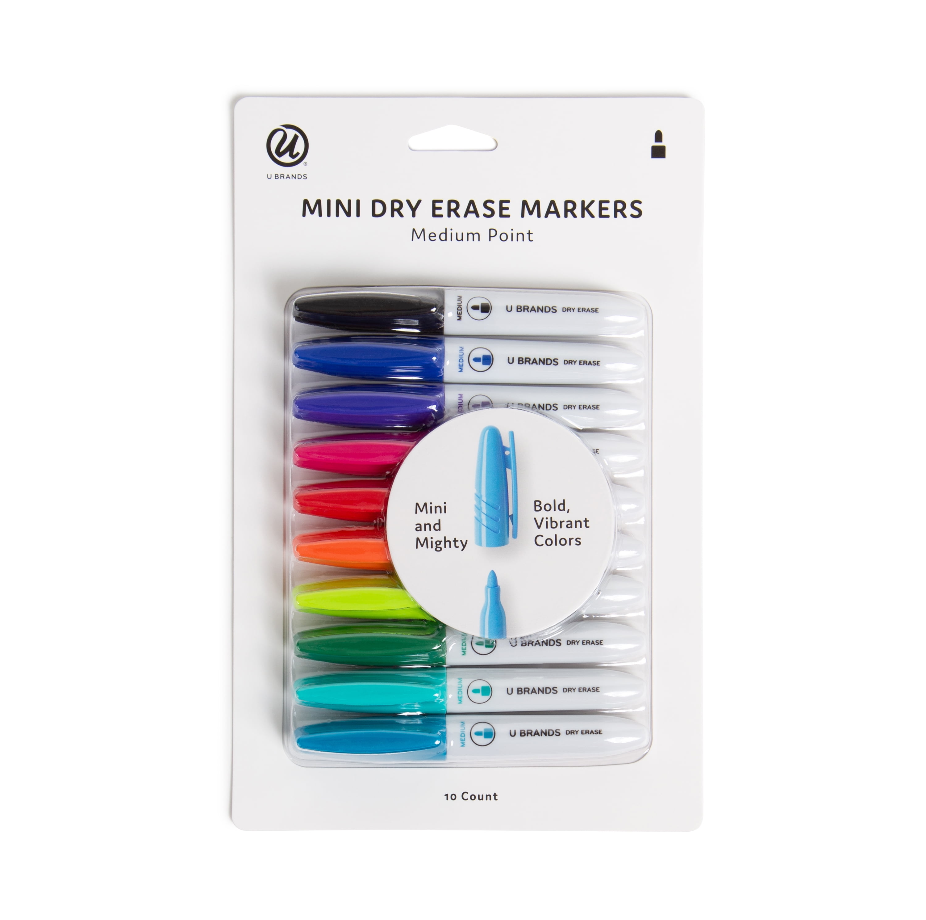 U Brands Mini Dry Erase Markers, Medium Tip, Assorted Colors, 10 Count
