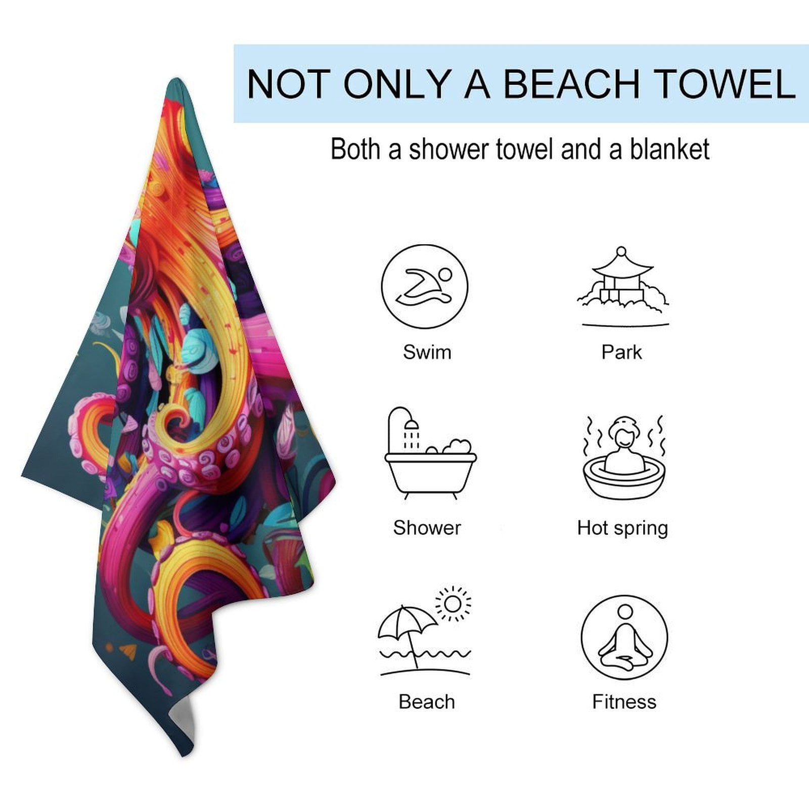 Colorful Octopus Microfiber Lightweight Beach Towel Quick Dry Absorbent Thin Towels for Swimming Pool Camping Beach Easy for Vacation Essentials