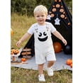 thumbnail image 6 of RUINIXCW Toddler Baby Boy Girl Halloween Overalls Outfit Summer Fall Clothes Corduroy Romper Bib Overalls with Pockets Devil Pumpkin Face Printed Sleeveless Adjustable Strap Jumpsuit Shorts, 6 of 9