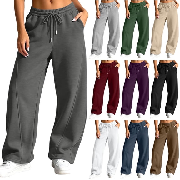 VBVC Women's Fall Seam Front Baggy Sweatpants , Drawstring Wide Leg Jogger Pants For Women , Ladies' Y2K Stretchy Trousers with Pockets , Army Green , S-2XL