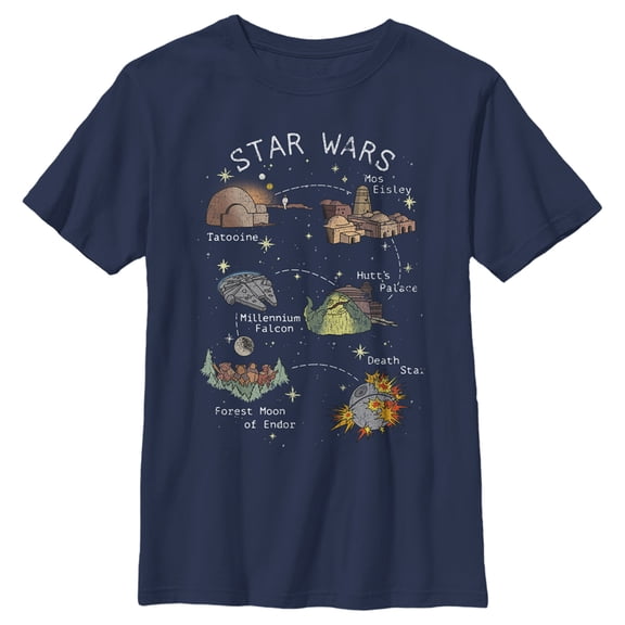 Boy's Star Wars: A New Hope Story Map Graphic Tee Navy Blue X Large