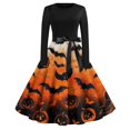 thumbnail image 2 of WTOBBY Women's Fashion Round Neck Casual Slim Halloween Printed Long Sleeve Audrey Hepburn Style Dress with Retro Design for Party and Everyday Wear ,Saffron M, 2 of 6