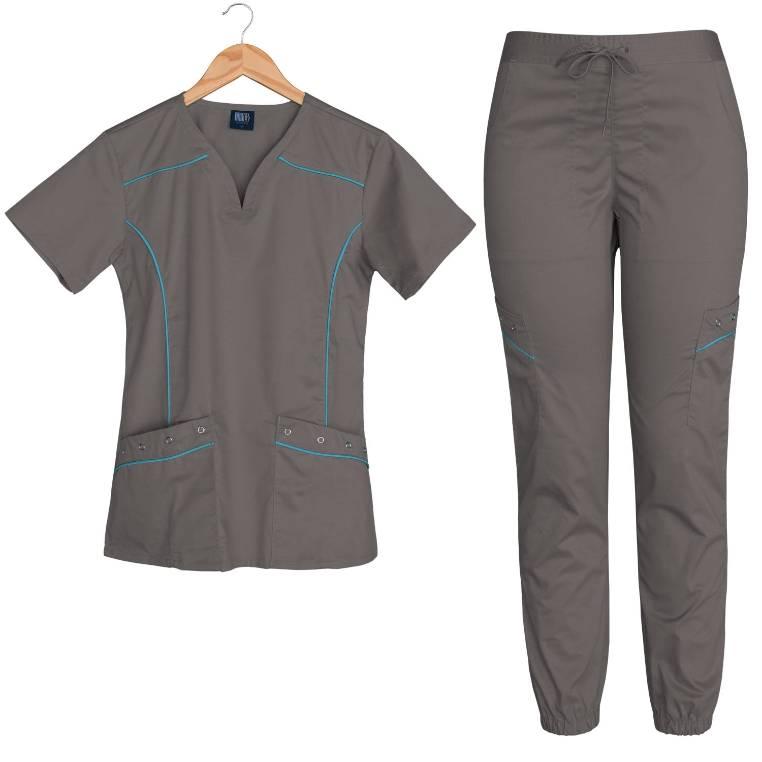 Medgear Women's Stretch Scrub Set Moto Inspired Top and Jogger Pants