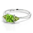 thumbnail image 3 of Gem Stone King 10K White Gold Green Peridot 3 Stone Engagement Ring for Women (1.09 Cttw, Gemstone August Birthstone, Princess Center 5MM, Trillion 3.5MM, Size 9.5), 3 of 5