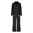 thumbnail image 4 of Roncen Women's Ribbed Trim Suit Set - Solid Color Contrast Office Wear with Casual Blazer & Trousers Two-Piece Set for Spring/Fall, 4 of 8