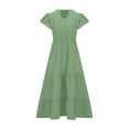thumbnail image 4 of Bigersell Plus Size Summer Casual Dress Women Casual Loose V-Neck Short Sleeve Ruffle Midi Dresses with Pockets Vintage Cocktail Party Dress Swing A-Line Beach Sundress , Green XXL, 4 of 4