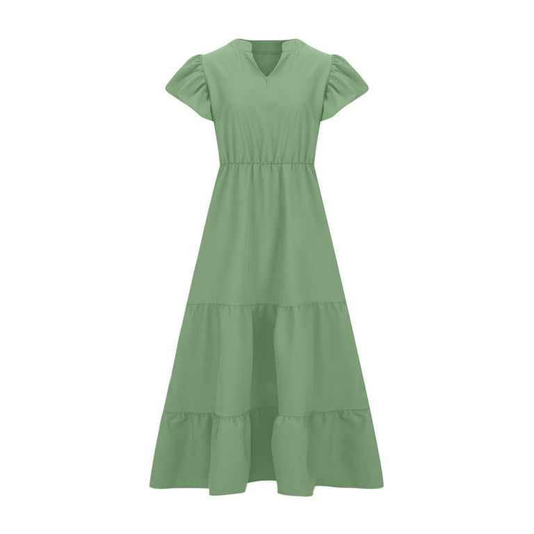QLEICOM Women Casual Loose Bohemian Dress Plus Size Short Sleeve V Neck  Ruffle Tiered Maxi Dress Summer Beach Swing Dress with Pocket Green 4XL, US  Size: 22 - Walmart.com