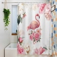 thumbnail image 3 of Pink Flamingo Shower Curtain Set, Waterproof Shower Curtains for Bathroom, Watercolor Flowers Spring Floral Washable Fabric Cloth Bath Curtain for Bathtub Decoration with Hooks 66x72 Inches, 3 of 9