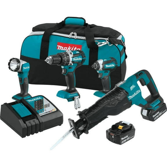 Makita LXT Cordless 4-Pc. Combo Kit 5.0Ah 18V Lithium-Ion Brushless 1500 lbs Tor