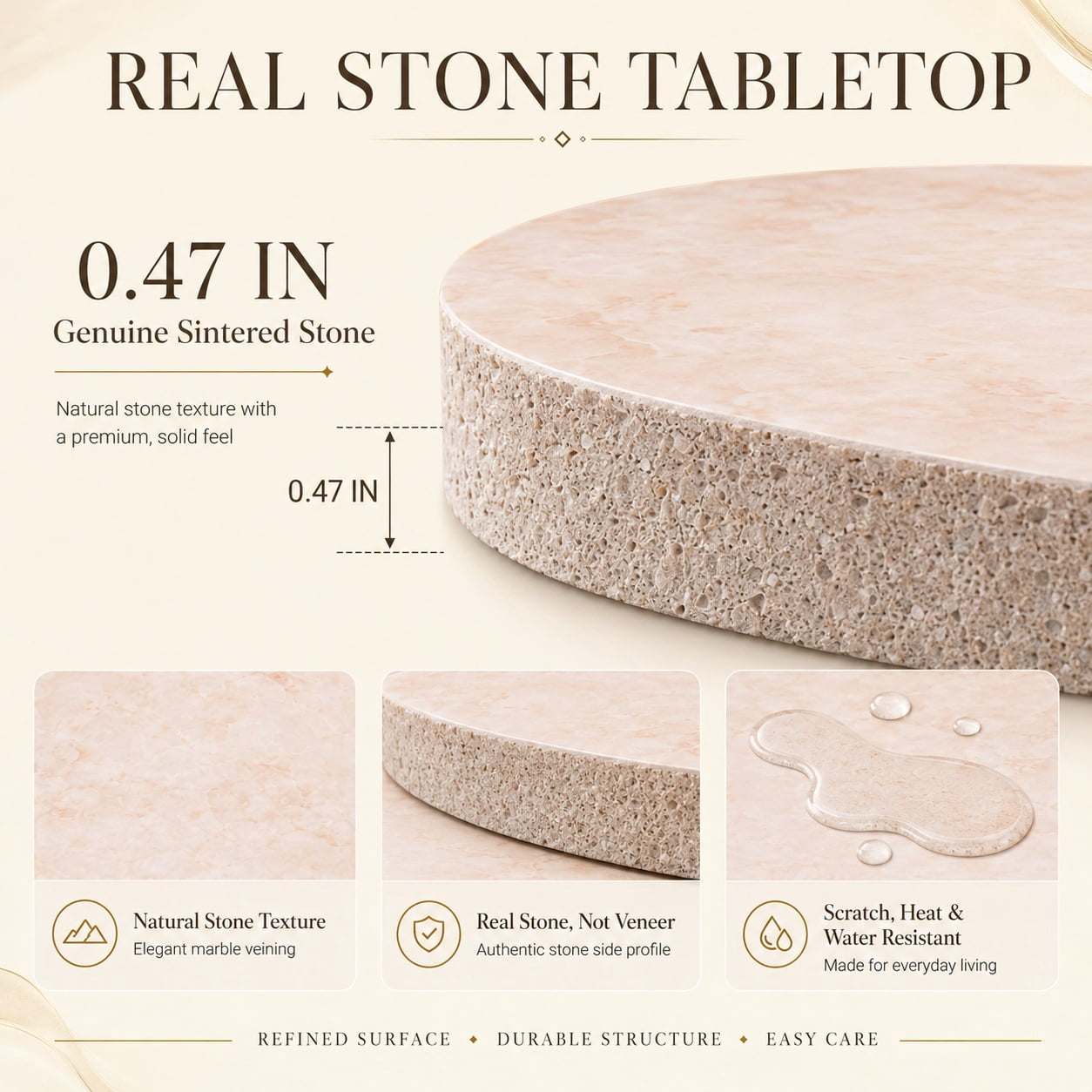 Aukfa 31.5" Round Sintered Stone Dining Table for 2-4, Kitchen Table Tulip Table with Rose Gold Pedestal Base for Bistro Small Apartment,Blush Pink