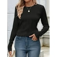 thumbnail image 5 of Long Sleeve Tee Shirts for Women Casual Loose Crewneck Ribbed Knit Blouse Trendy Fall Pullover Black XL, 5 of 7