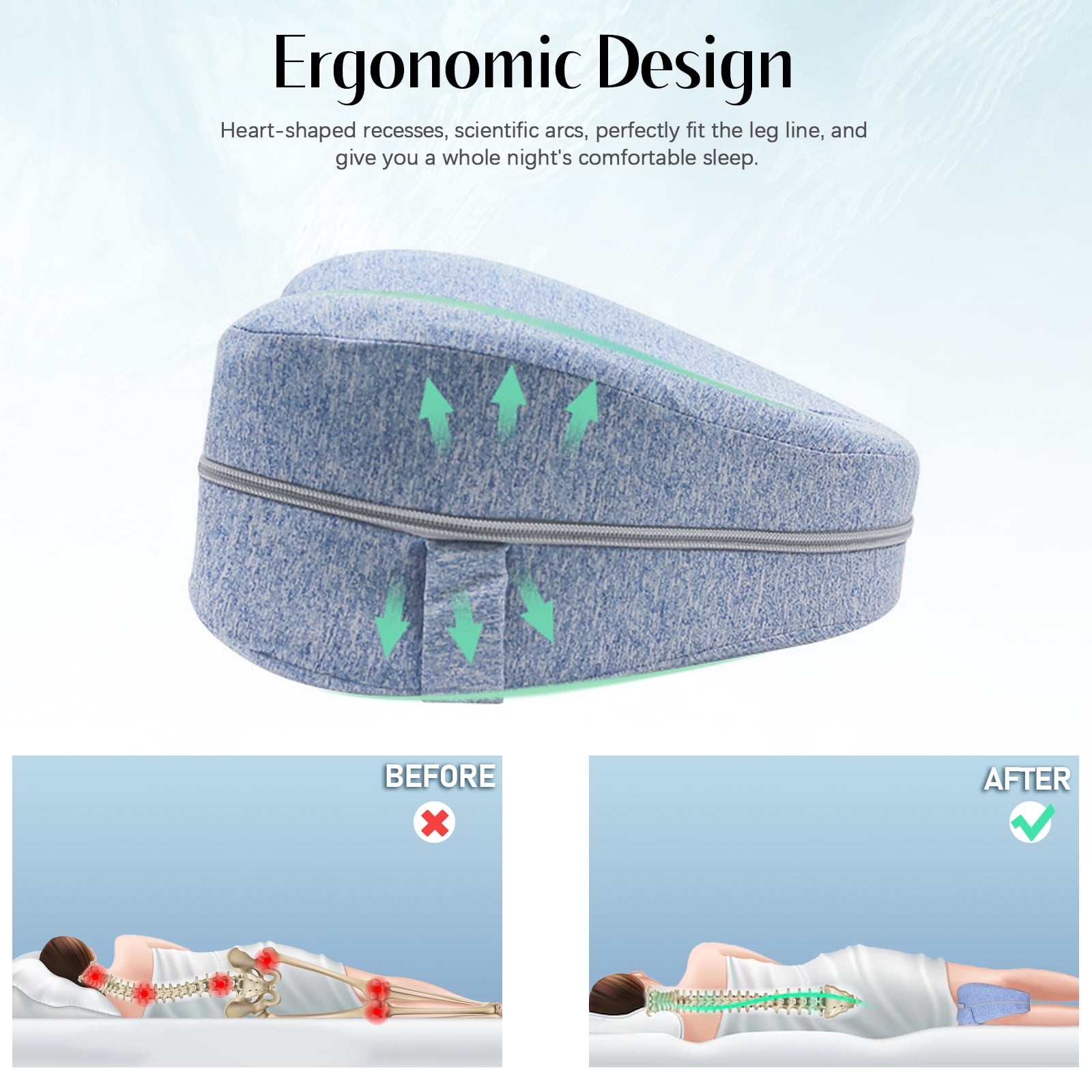 fencyatt Smoothspine Alignment Pillow, Smooth Spine Pillow, Memory Foam Leg  & Knee Pillow for Side Sleepers, Improve Sleep, for Relieving Leg, Back
