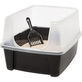 IRIS USA, Open-Top Cat Litter Box with Shield and Scoop, Black