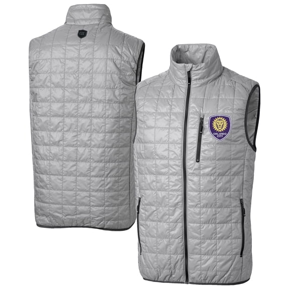 Men's-Cutter & Buck  Gray Orlando City SC Big & Tall Rainier PrimaLoft Eco Insulated Full-Zip Puffer Vest