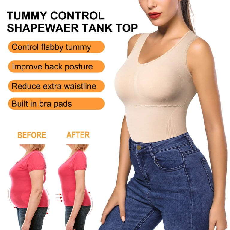 WOWENY Women's Cami Shaper with Built in Bra Tummy Control Camisole Tank  Top Shapewear Body Shaper