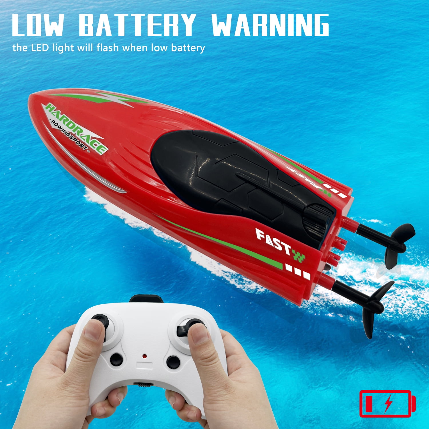Syenll RC Boat with LED Light, Remote Control Boat for Pools, 3 Rechargeable Battery, Water Pool Toys for Boys Girls, Red
