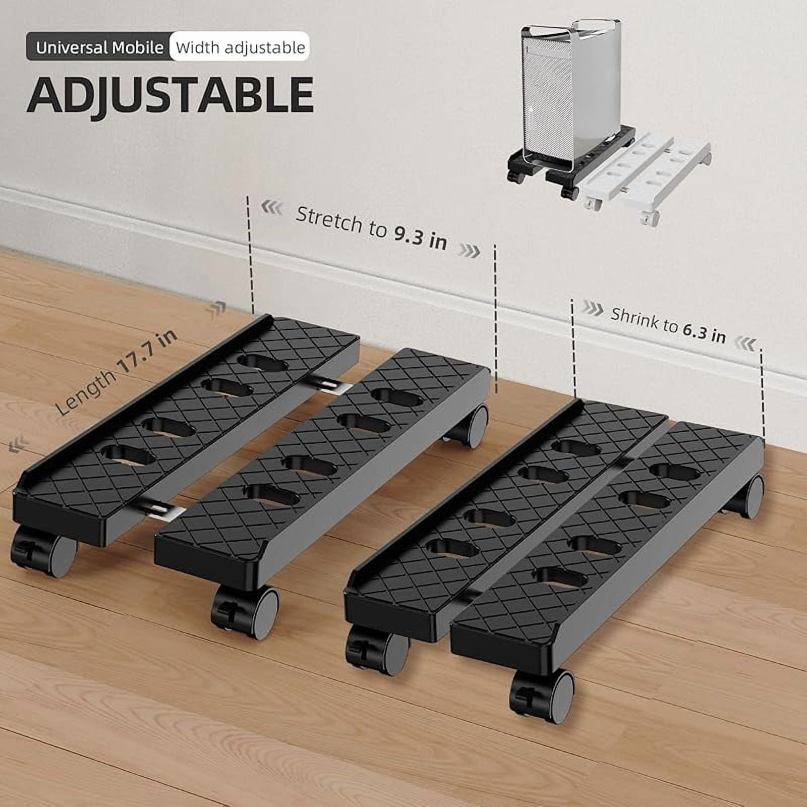 Adjustable Mobile CPU Stand, Ventilated Computer Tower Stand with 4 Caster Wheels Fits Most PC Tower, Under Desk CPU Holder PC Floor Cart Computer Riser for Gamers and Students (Black)