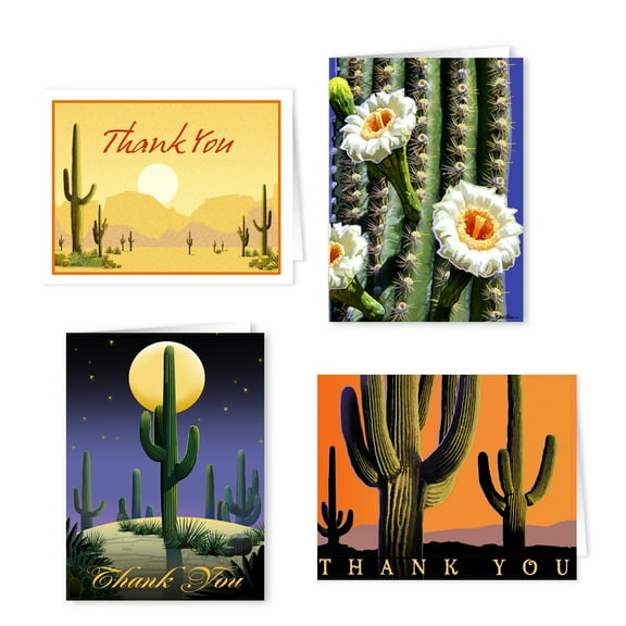 Western Thank You Note Card - 12 Boxed Cards & Envelopes - Desert Cactus Note Ca
