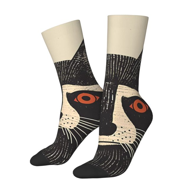 Fotbe Retro Raccoon Graphic Print Calcetas Largas con Estampado para Hombre y Mujer – Calcetas de Compresión Transpirables y Elásticas, Viajar y Uso Diario Talla 5-11