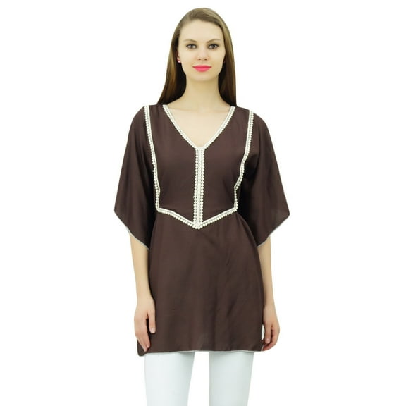 Bimba Women's Summer Top Ethnic Style Cotton Kaftan Style Tunic Blouse With Lace