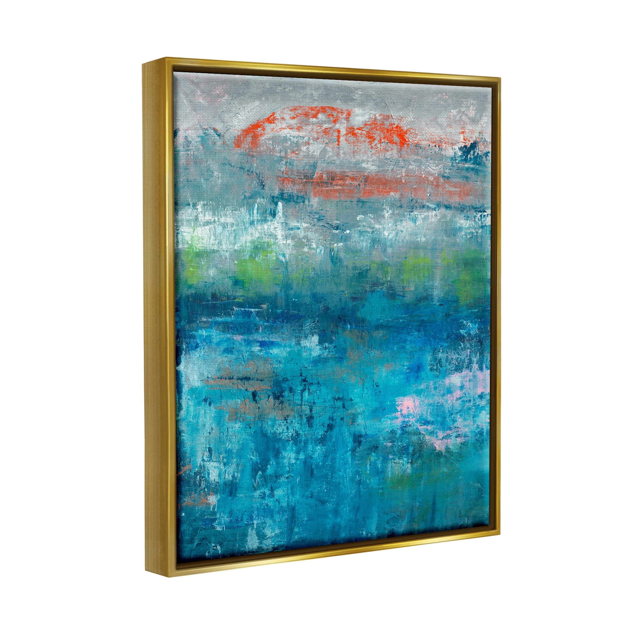 Stupell Industries Detailed Paint Stroke Overlays Deep Blue Red Accent Painting Metallic Gold Floating Framed Canvas Print Wall Art, Design by Jeff Iorillo