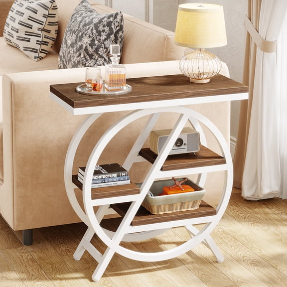 Finmind End Table for Living Room, 3-Tier Industrial Narrow Side Table with Storage for Bedroom, White