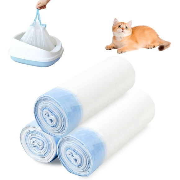 AIR-60 Pcs Cat Litter Box Liners Bags Cat Litter Box Trash Bags with Drawstring Compatible with Litter Box Robot 3/4, 12 Gallons Heavy Duty Cat Litter Bags Blue 25 x 16 Inch