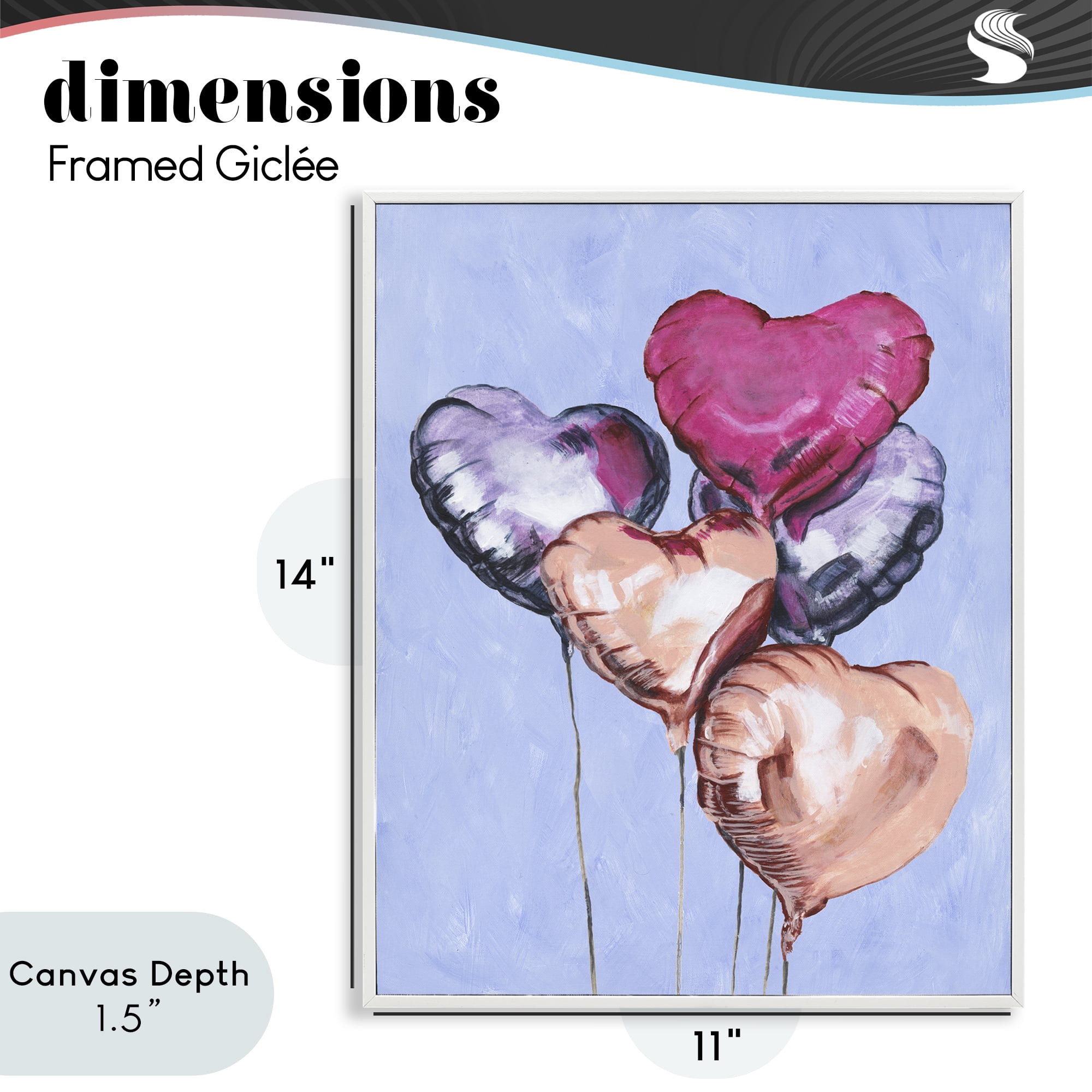Stupell Industries Vibrant Heart Balloons White Framed Giclee Art, design by Michael Willett