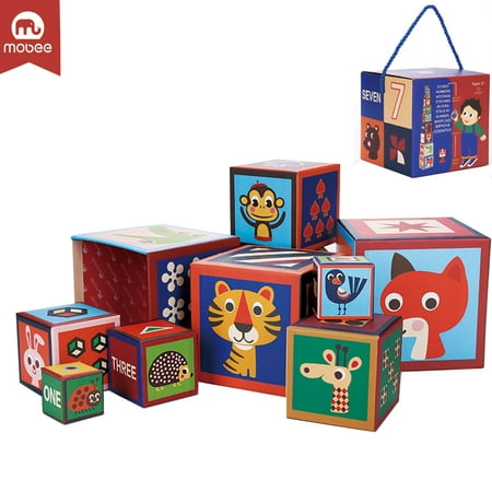 - Mobee 10 Pieces Nesting Blocks Stacking Cube Boxes Educational Number Block for Kid